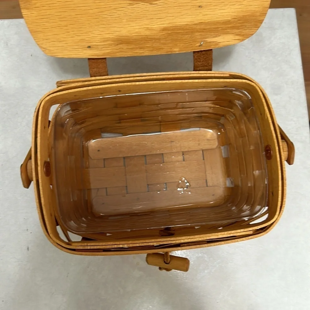 LONGABERGER MINI BASKET 2001 Tea Woven Vintage Leather plant liner